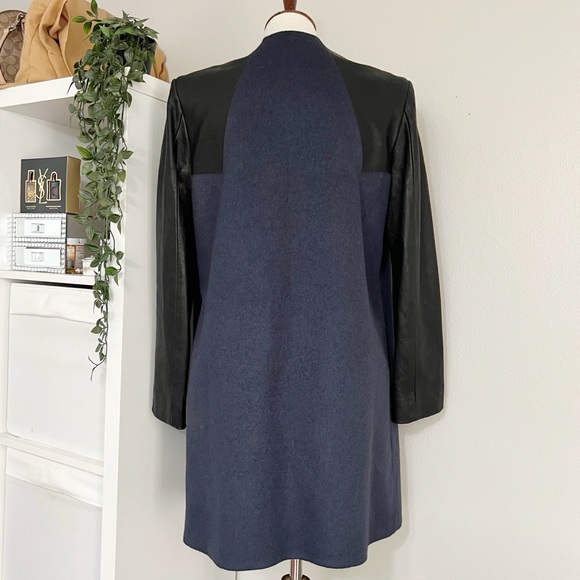 Pierre Balmain Womens Leather Panel Wool Blend Coat Size 30 Luxury Winter‎ - Picture 4 of 12